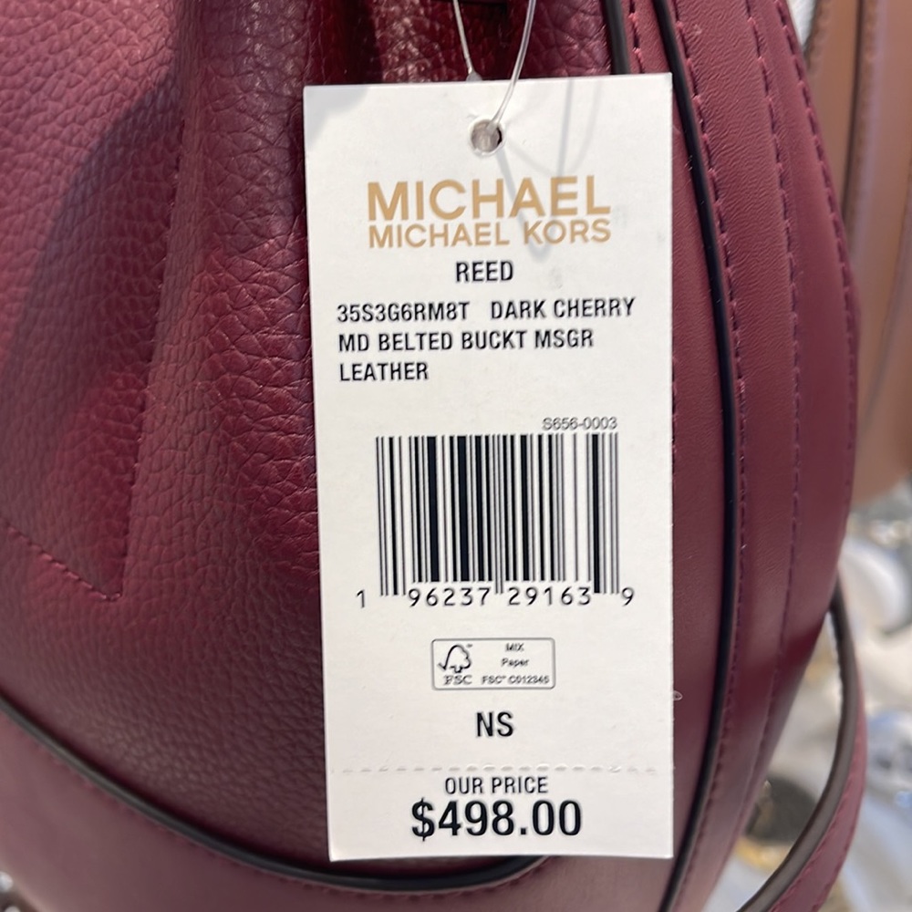 MICHAEL KORS 
Reed Medium Pebbled Leather Bucket Bag
Dark Cherry 
NWT - Picture 6 of 16